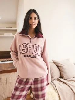 Next Rose/rouge bordeaux - Polaire graphique à demi-zippée Discount