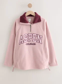 Next Rose/rouge bordeaux - Polaire graphique à demi-zippée Discount