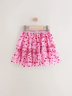 Next Rose/rouge motif cœurs - Jupe en maille à enfiler (3-16ans) Clearance