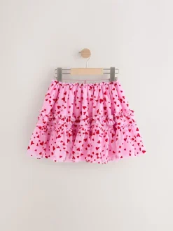 Next Rose/rouge motif cœurs - Jupe en maille à enfiler (3-16ans) Clearance