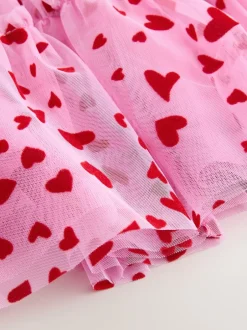 Next Rose/rouge motif cœurs - Jupe en maille à enfiler (3-16ans) Clearance