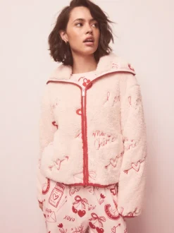 Next Rose/rouge motif cœurs - Polaire Borg à fermeture éclair New