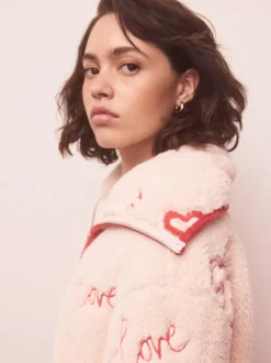 Next Rose/rouge motif cœurs - Polaire Borg à fermeture éclair New