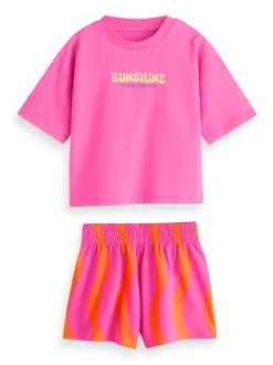 Next Rose/vert imprimé ondulé vif - Pyjama court 3 Pack (3-16ans) Clearance