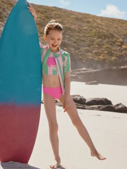 Next Rose/vert rayé - Ensemble bikini et chouchou Sunsafe Rash Gilet (3-16ans) Best