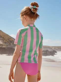 Next Rose/vert rayé - Ensemble bikini et chouchou Sunsafe Rash Gilet (3-16ans) Best