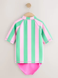 Next Rose/vert rayé - Ensemble bikini et chouchou Sunsafe Rash Gilet (3-16ans) Best