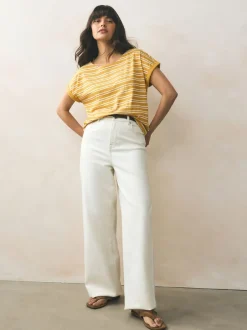 Next Rose/vert/blanc/jaune rayé/imprimé palmier - Lot de 5 T-shirts à mancherons Hot