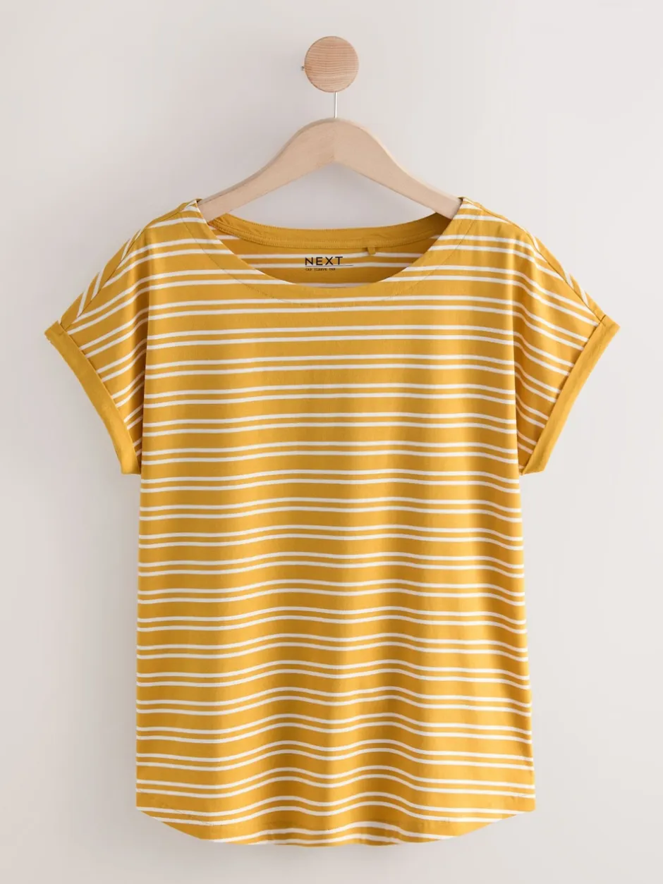 Next Rose/vert/blanc/jaune rayé/imprimé palmier - Lot de 5 T-shirts à mancherons Hot