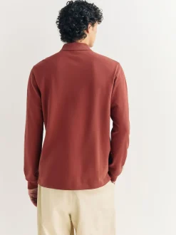 Next - Ajustement régulier - Polo à manches longues en piqué Rouge Sale