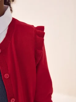 Next - Cardigan d'école à épaules volantées en coton riche (3-16ans) Rouge Discount