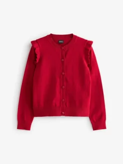 Next - Cardigan d'école à épaules volantées en coton riche (3-16ans) Rouge Discount