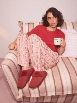 Next - Chaussons mules en daim doublés de fausse fourrure Rouge