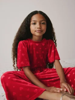 Next Rouge - Combinaison en velours à motif cœur en relief (3-16ans) Clearance