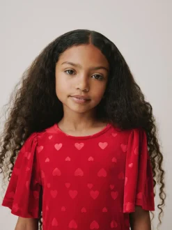 Next Rouge - Combinaison en velours à motif cœur en relief (3-16ans) Clearance