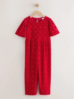 Next Rouge - Combinaison en velours à motif cœur en relief (3-16ans) Clearance