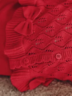 Next Rouge - Ensemble cardigan en maille à nœud à volants (0mois-3ans) Clearance