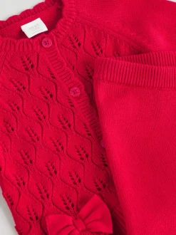 Next Rouge - Ensemble cardigan en maille à nœud à volants (0mois-3ans) Clearance