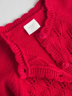 Next Rouge - Ensemble cardigan en maille à nœud à volants (0mois-3ans) Clearance