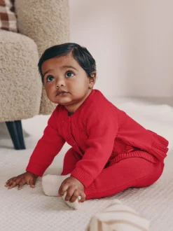 Next Rouge - Ensemble cardigan en maille à nœud à volants (0mois-3ans) Clearance