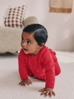Next Rouge - Ensemble cardigan en maille à nœud à volants (0mois-3ans) Clearance