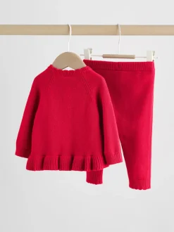 Next Rouge - Ensemble cardigan en maille à nœud à volants (0mois-3ans) Clearance