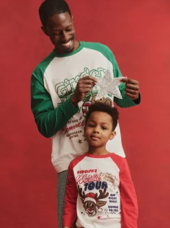 Cotton On Rouge - Ensemble pyjama à manches longues en coton sur adulte assorti pour la famille Noël Hot
