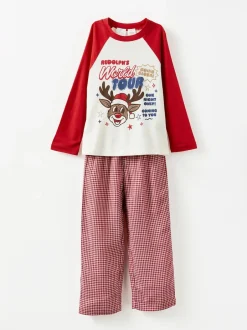 Cotton On Rouge - Ensemble pyjama à manches longues en coton sur adulte assorti pour la famille Noël Hot