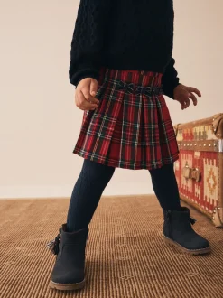 Next Rouge - Jupe à nœud en tartan avec collants bleu marine (3mois7ans) Sale