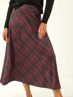 Roman Rouge - Jupe mi-longue à carreaux à empiècements
