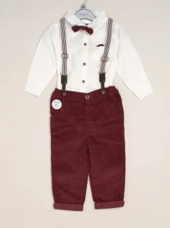 Little Gent - nœud papillon en velours côtelé avec nœud papillon et pantalon avec bretelles Rouge Best