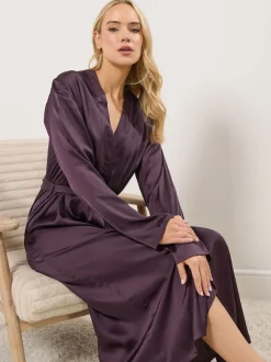 Long Tall Sally Rouge - Peignoir maxi en satin Sale