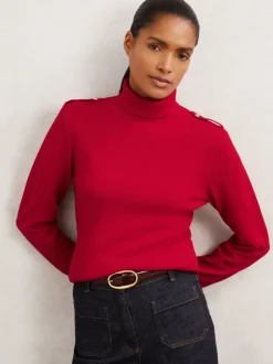 Reiss Rouge - Pull Corrine à col roulé et épaulette en laine Sale
