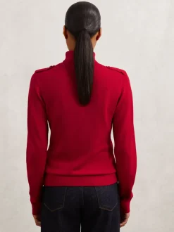 Reiss Rouge - Pull Corrine à col roulé et épaulette en laine Sale