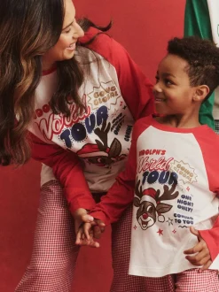 Cotton On Rouge - Pyjama de Noël en coton à manches longues à manches longues pour enfant assorti