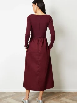 Threadbare Rouge - Robe 2en jersey à manches longues1 en popeline mélangée à col coupé New