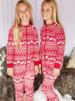 The Little Tailor Rouge - Kids Reindeer Noël Motif Fair Isle 100% Coton Tout-en-un Online