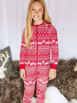 The Little Tailor Rouge - Kids Reindeer Noël Motif Fair Isle 100% Coton Tout-en-un Online