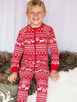 The Little Tailor Rouge - Kids Reindeer Noël Motif Fair Isle 100% Coton Tout-en-un Online