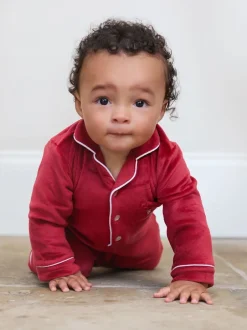 The Little Tailor Rouge - Bébé Luxury Soft Touch Velour Noël Onsie Rompersuit Hot