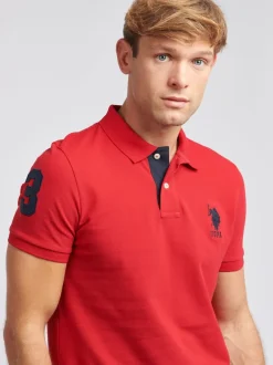 U.S. Polo Assn - . Coupe classique Mens Player 3 Pique 100% Cotton Polos Rouge Sale