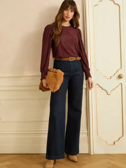 Love & Roses Rouge baie - Haut texturé à manches longues Discount