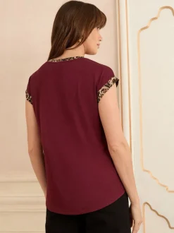 Love & Roses - Chemisier Col rond en jersey imprimé sur le devant en satin Rouge baie Discount