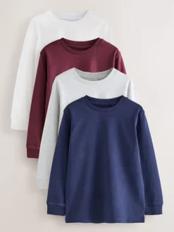 Next Rouge Berry/Gris/Blanc/Bleu - Lot de 4 T-shirts à manches longues et confortables (3-16ans) Online