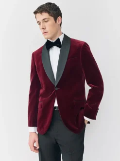 Next Rouge bordeaux - Ajustement régulier - Blazer Signature Pontoglio en velours italien avec revers châle Outlet