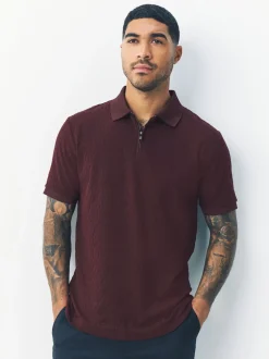 Next - Ajustement régulier - Polo habillé en jacquard Rouge bordeaux Online