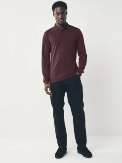 Next - Ajustement régulier - Polo à manches longues en piqué Rouge bordeaux Discount