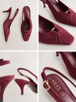 Next Rouge bordeaux - Chaussures à talons à bride arrière en cuir et détails découpés Online