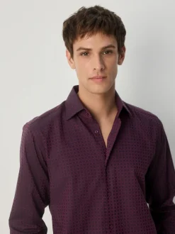 Next Rouge bordeaux - Chemise élégante à manches longues et imprimé géométrique New