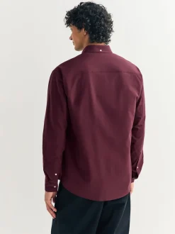 Next - Chemise Oxford stretch à manches longues Rouge bordeaux Clearance